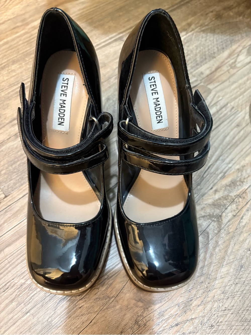 Steve Madden Black Patent Double-Strap Block Heel Pumps - Picture 10 of 10